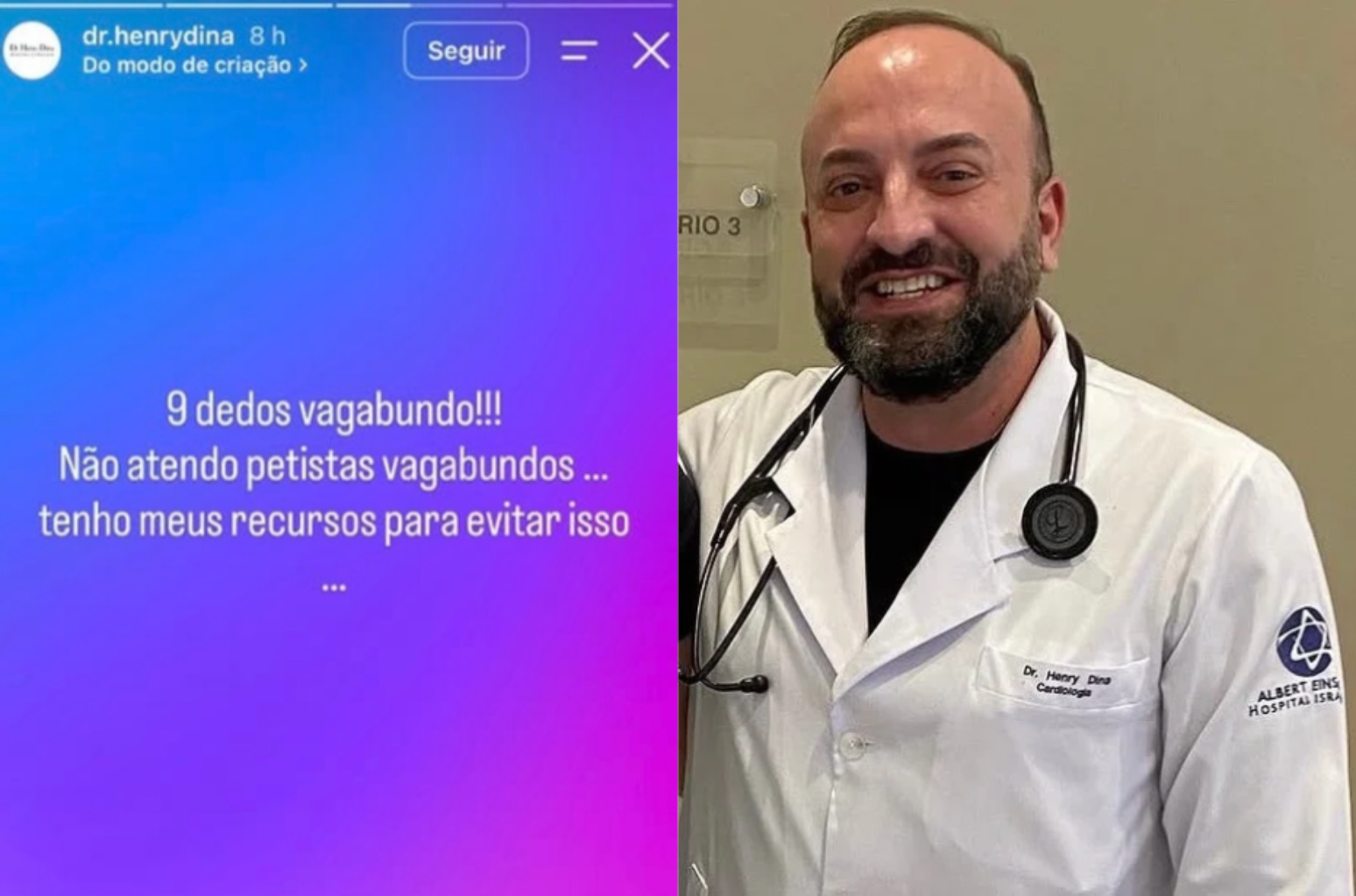 M&eacute;dico que faz atendimentos no Einstein faz post dizendo n&atilde;o atender &lsquo;petistas vagabundos&rsquo;
