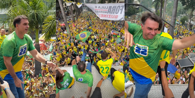 Fl&aacute;vio n&atilde;o discursou, mas dan&ccedil;ou ao som de m&uacute;sicas contr&aacute;rias ao PT Foto: Reprodu&ccedil;&atilde;o/Instagram/@flaviobolsonaro