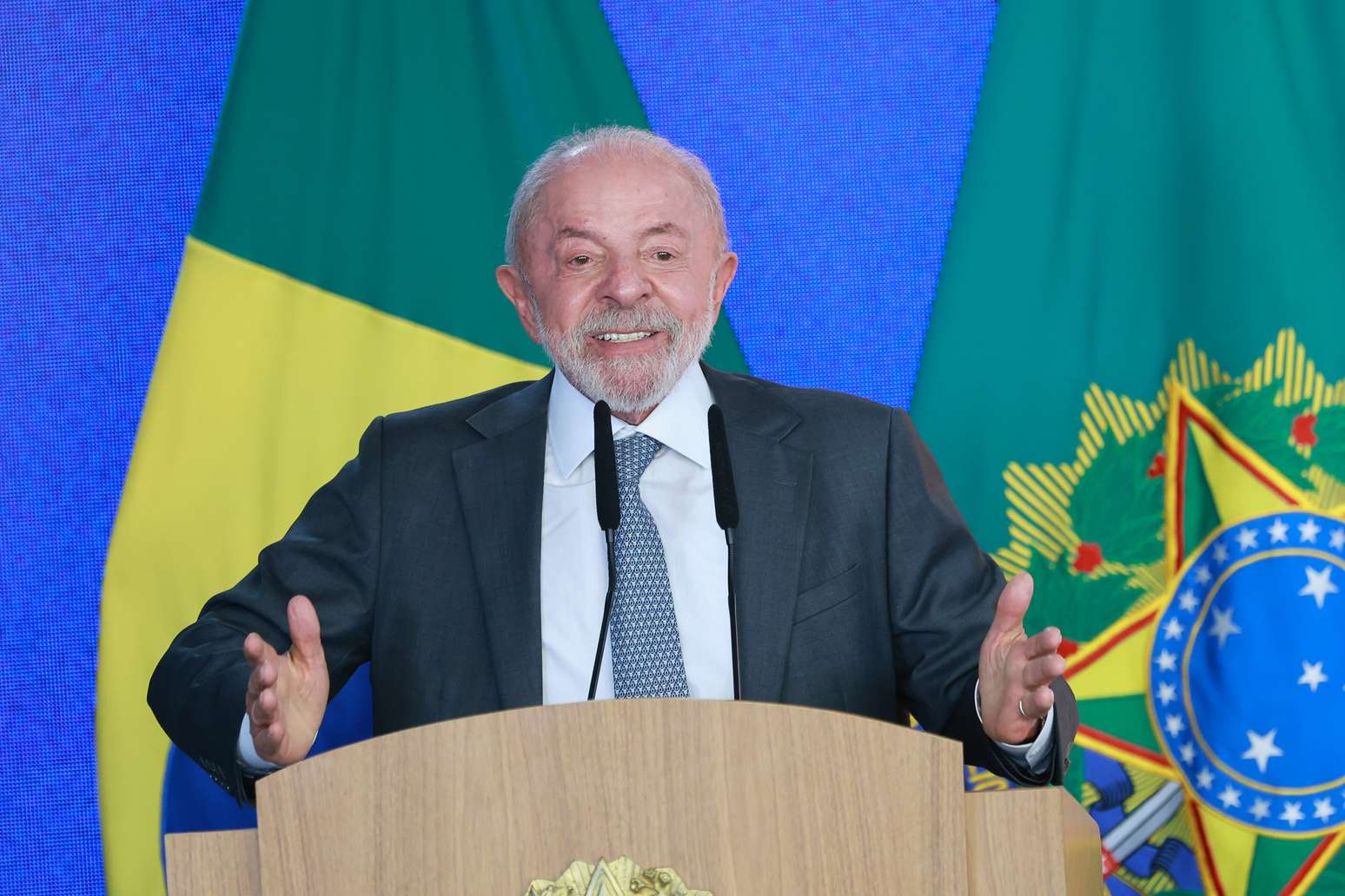 Lula durante cerim&ocirc;nia realizada no Pal&aacute;cio do Planalto, em Bras&iacute;lia