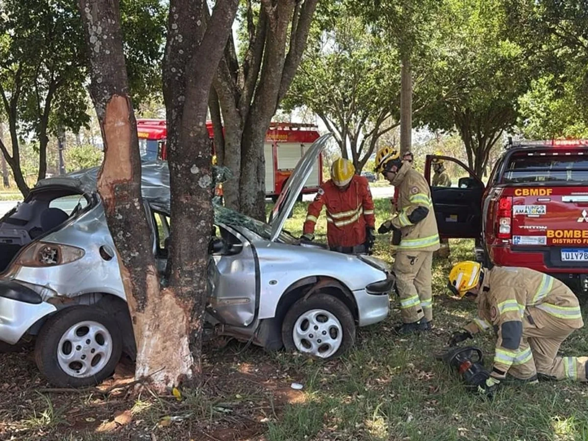 Motorista morre ao bater carro em árvore na BR-020, no balão do Colorado