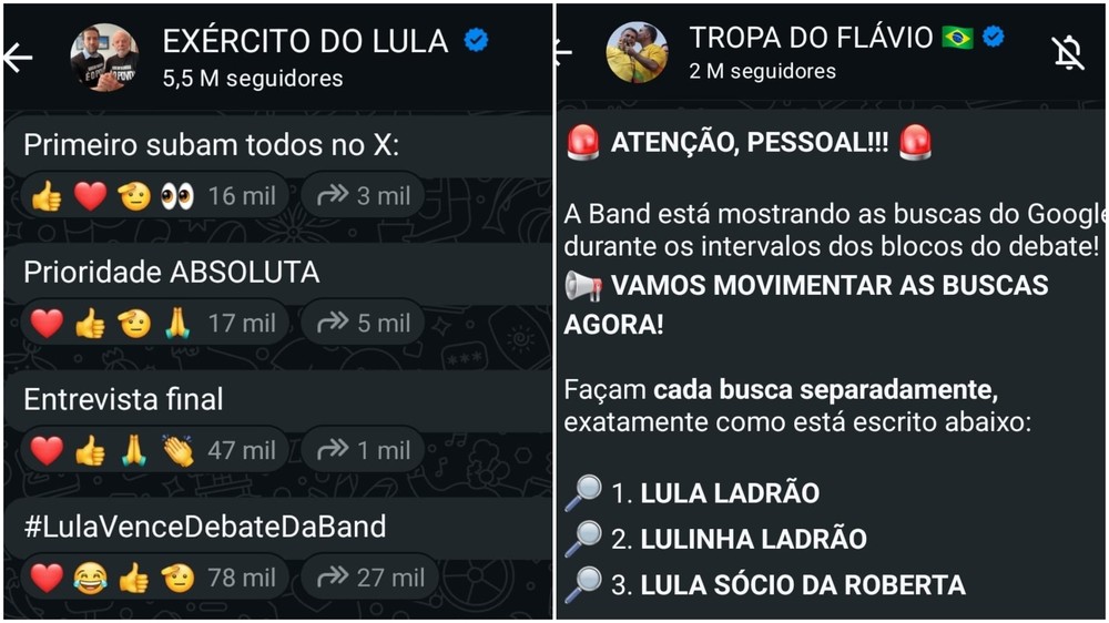 Canais de candidatos orientam seguidores durante debate — Foto: Reprodução
