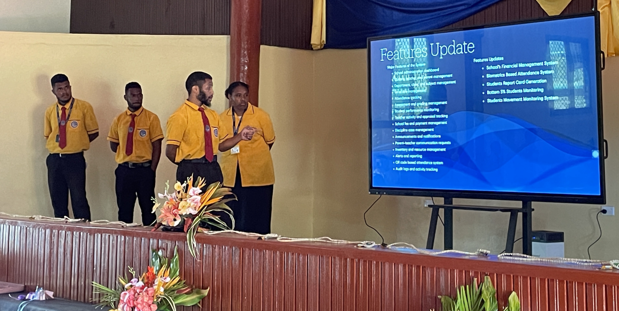 The four students during their presentation.